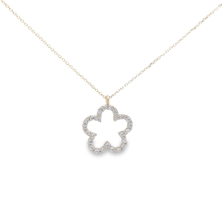 Collar Flor Con Zirconias 10k 45cm