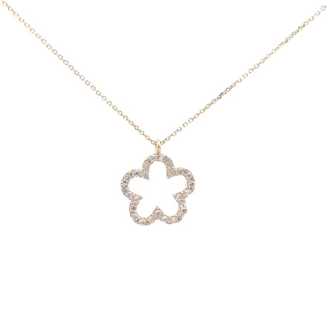 Collar Flor Con Zirconias 10k 45cm
