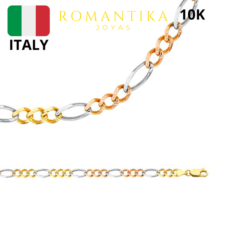 Cadena Figaro 3 Colores Oro 10k 2mm