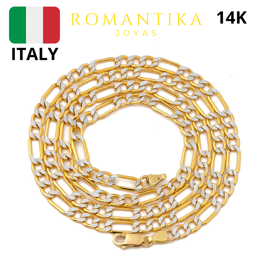 Cadena Figaro 3x1 Diamantada 4mm 14k