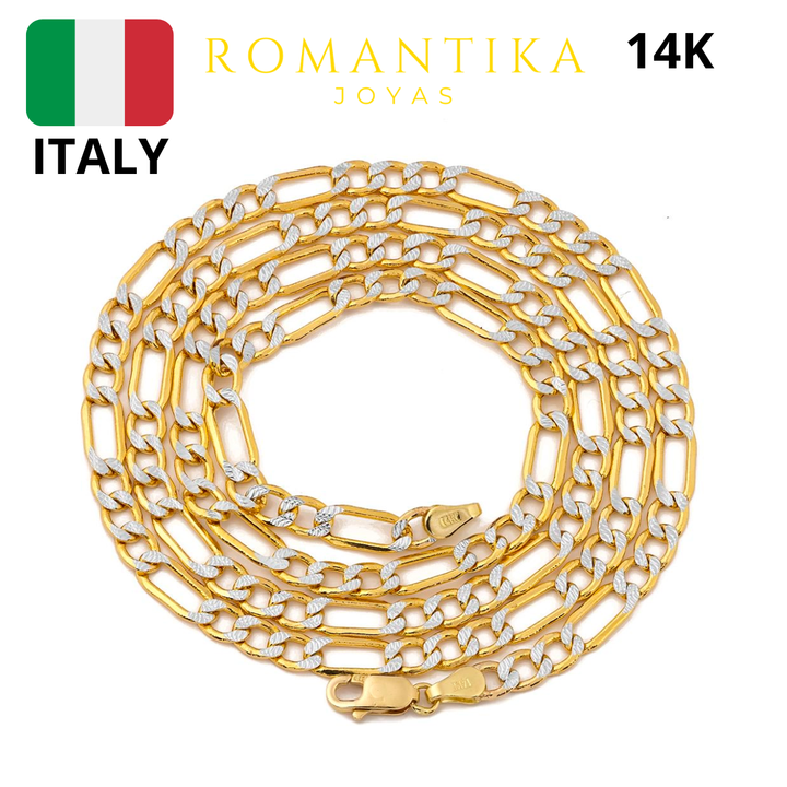 Cadena Figaro 3x1 Diamantada 4mm 14k