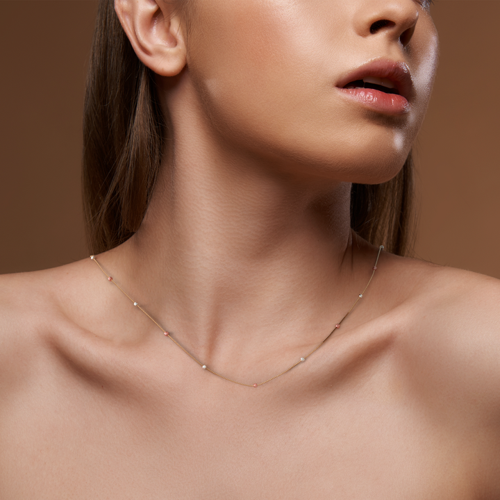 Collar Viviana Cubo 3 Oros Bolita Oro 10k