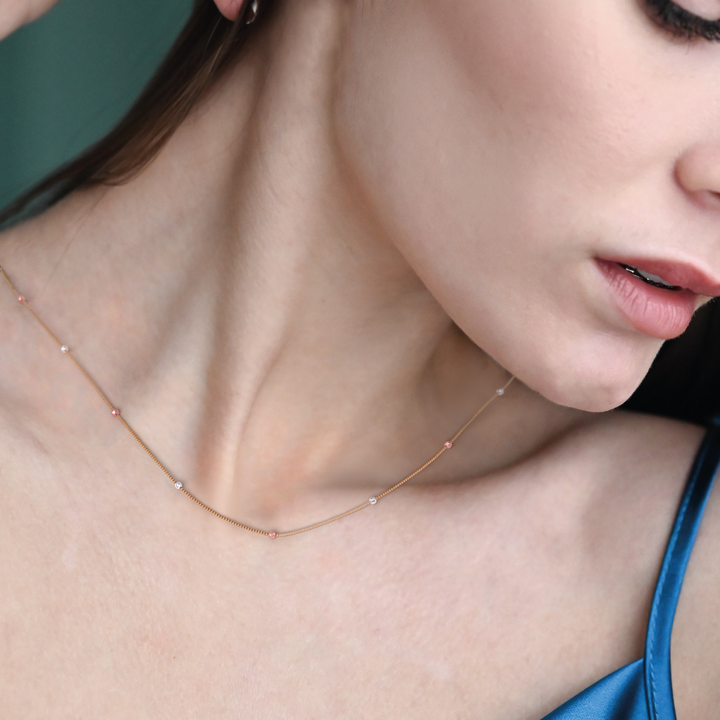 Collar Viviana Cubo 3 Oros Bolita Oro 10k