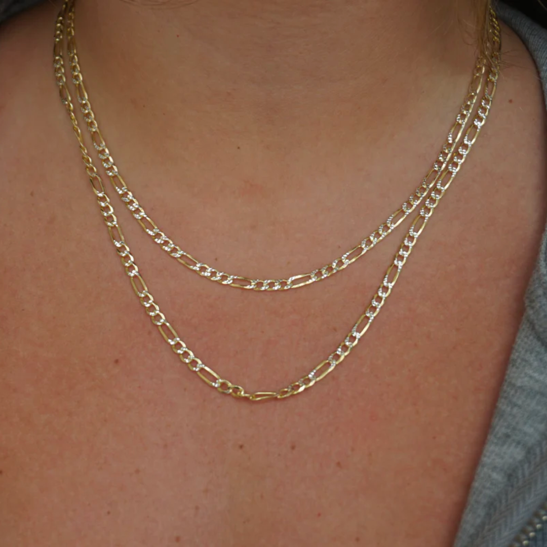 Cadena Figaro 3x1 Diamantada 4mm 14k