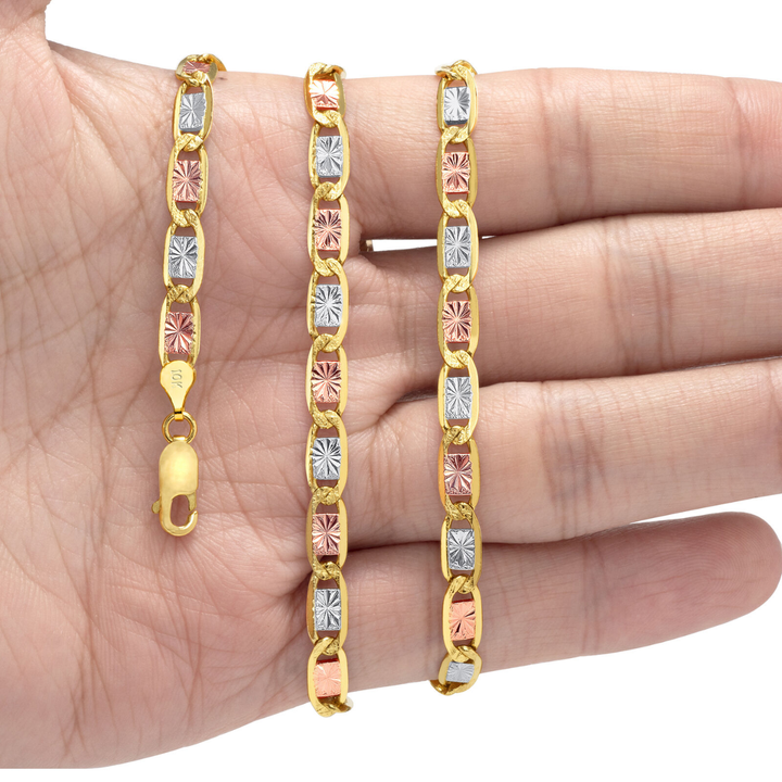 Cadena Valentina Tricolor Oro 10k 4.2mm