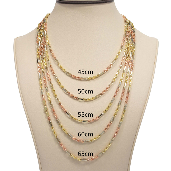 Cadena Milano Tricolor 10k 3mm