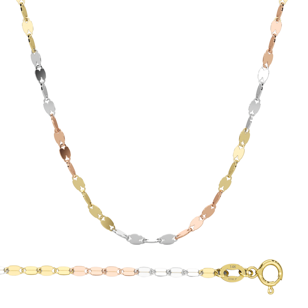 Cadena Grano De Cafe 3 oros 1.5mm 14k