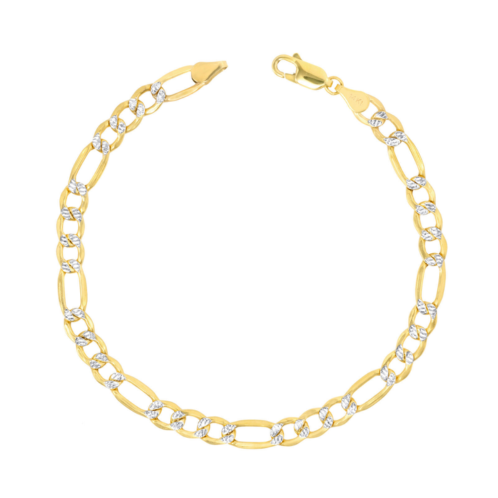 Pulsera Figaro 3x1 Diamantada Oro 4mm 10K