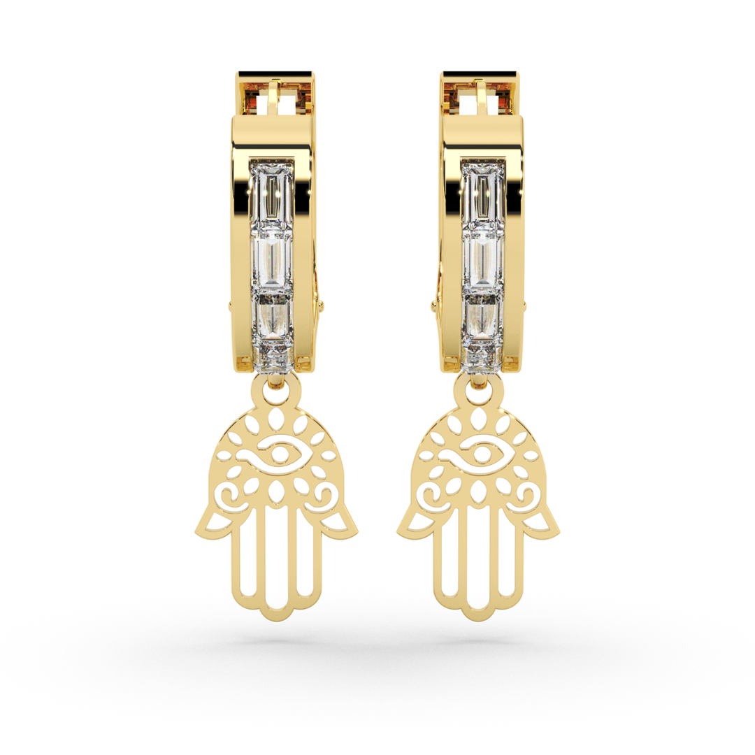 Aretes Huggie Arracada Mano De Fatima 10k