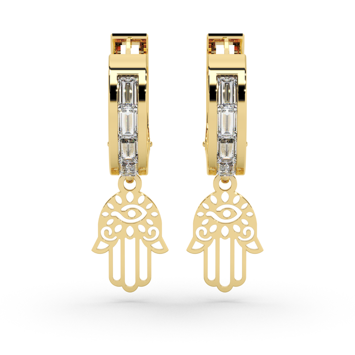 Aretes Huggie Arracada Mano De Fatima 10k