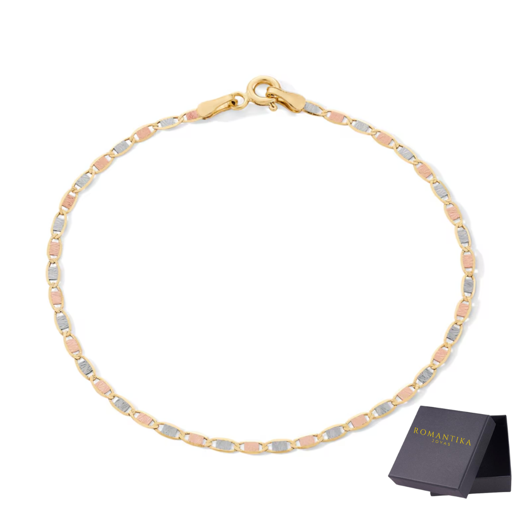 Pulsera Valentina Espejo Tres Oros 10k 18cm