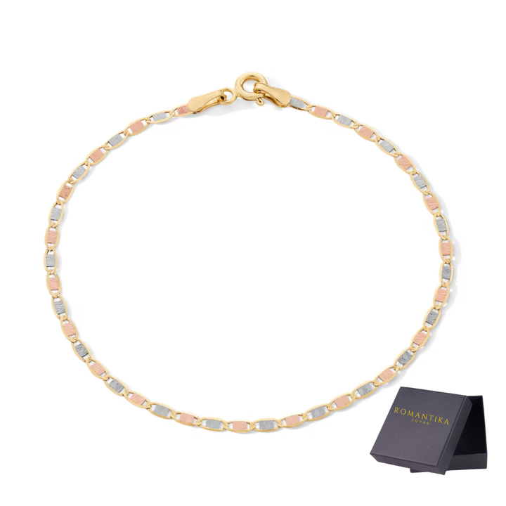 Pulsera Valentina Espejo Tres Oros 10k 18cm