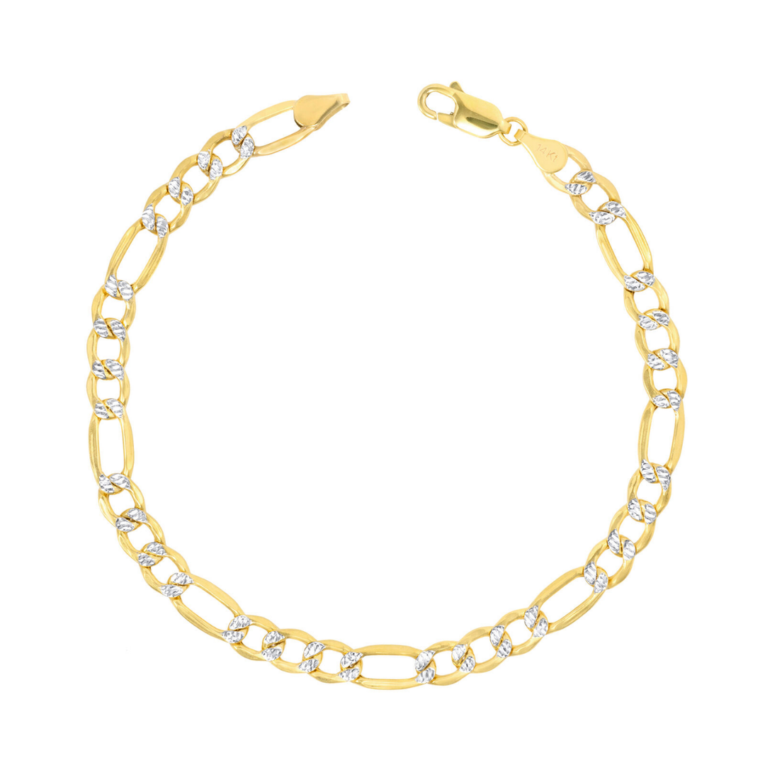 Pulsera Figaro 3x1 Diamantada Oro 4mm 10K