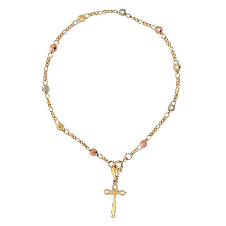 Pulsera Misterio con Cruz Rosario 18cm 10k