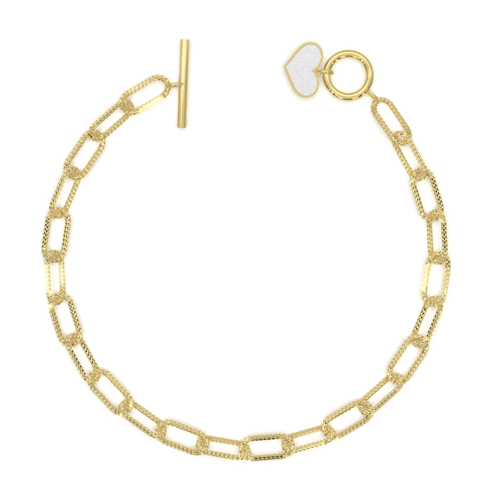 Pulsera Corazón Brilloso Paperclip 18cm 10k