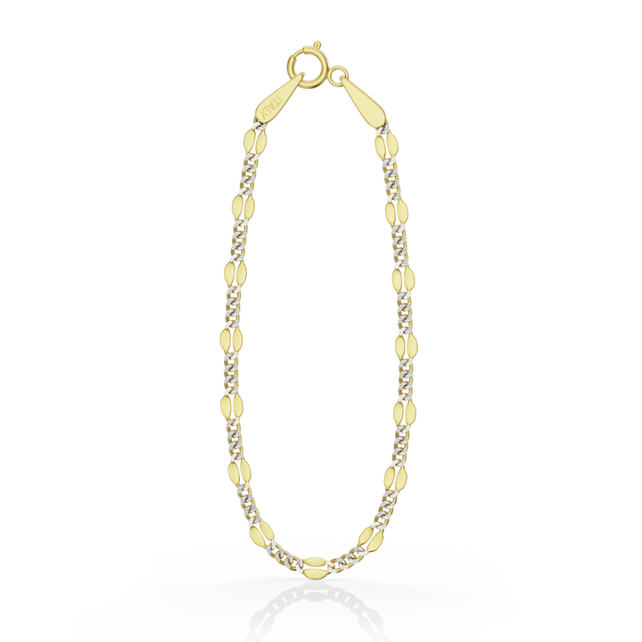 Pulsera Figaro Remache Cubana Diamantada 3mm 14k