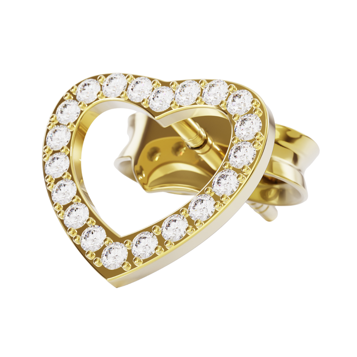 Aretes Broquel Corazón Con Zirconia 10k