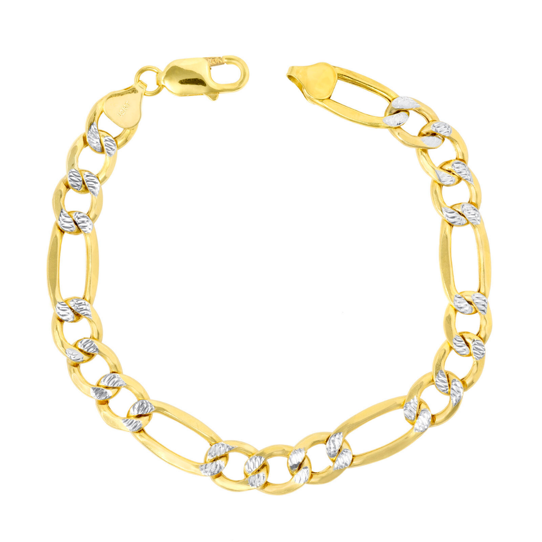 Pulsera Figaro 3x1 Diamantado 8.5mm 21cm 10k