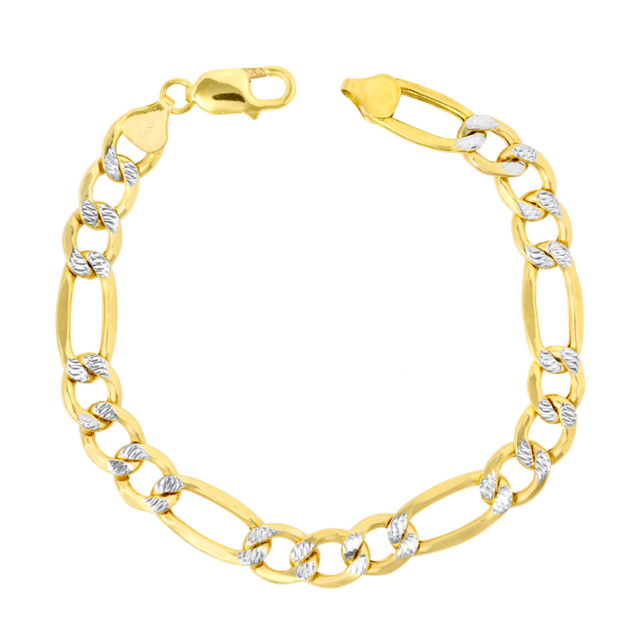 Pulsera Figaro 3x1 Diamantado 8.5mm 21cm 10k