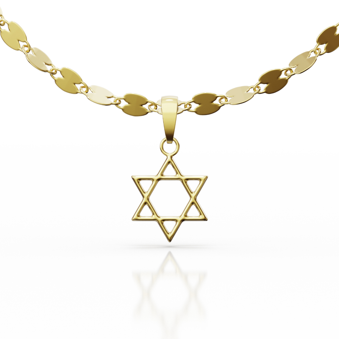 Collar Estrella De David Con Cadena 45cm Oro 10K