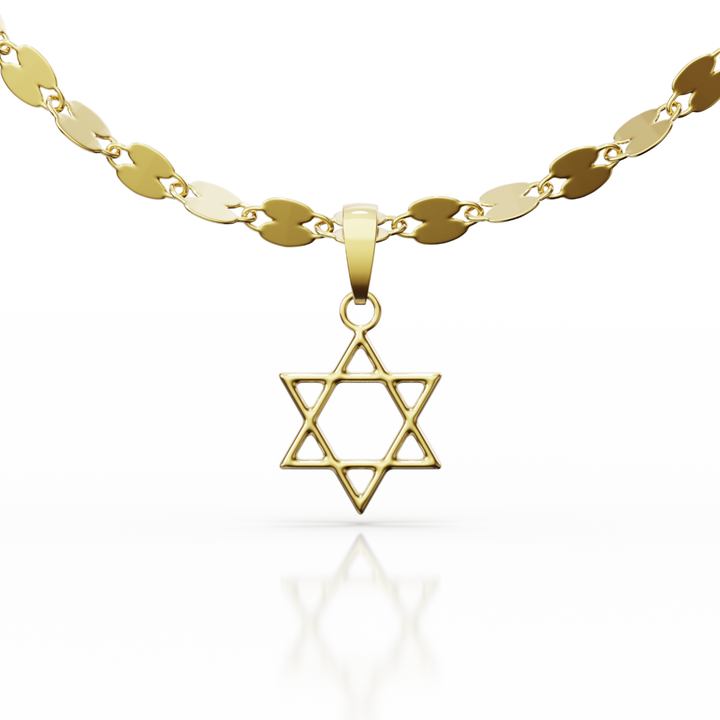 Collar Estrella De David Con Cadena 45cm Oro 10K