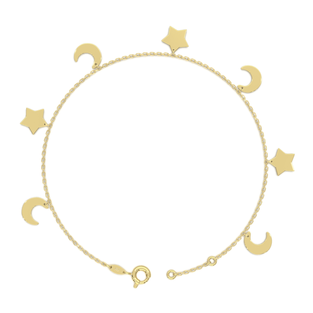 Pulsera Luna Estrellas 18cm 10k