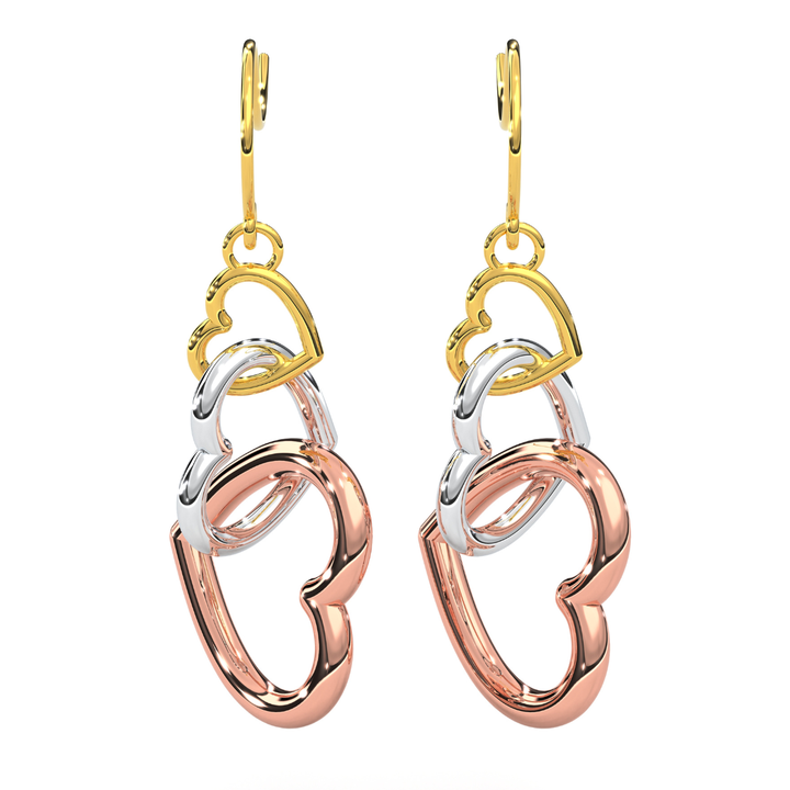 Aretes Arracadas con 3 Corazones 10k