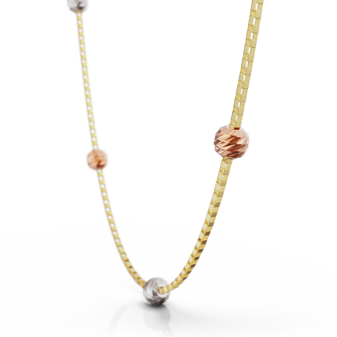 Collar Viviana Cubo 3 Oros Bolita Oro 10k
