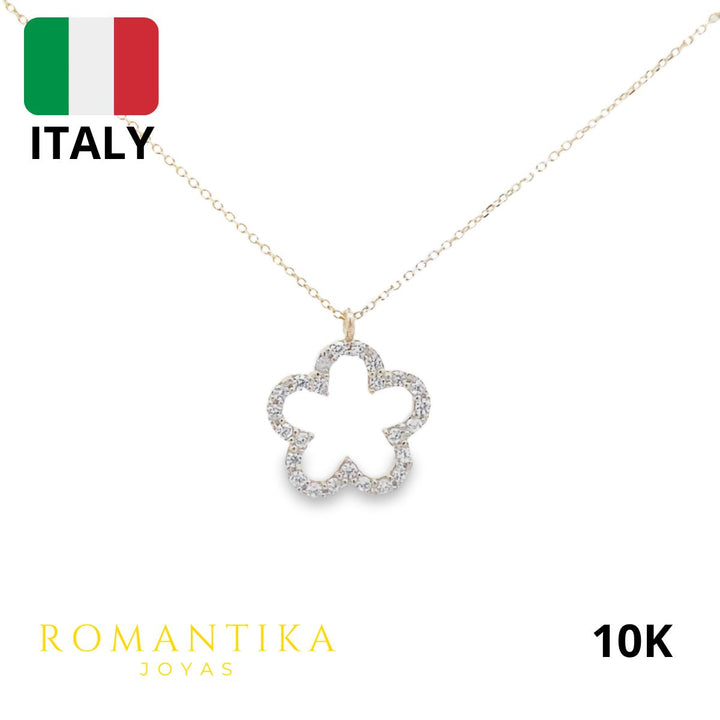 Collar Flor Con Zirconias 10k 45cm