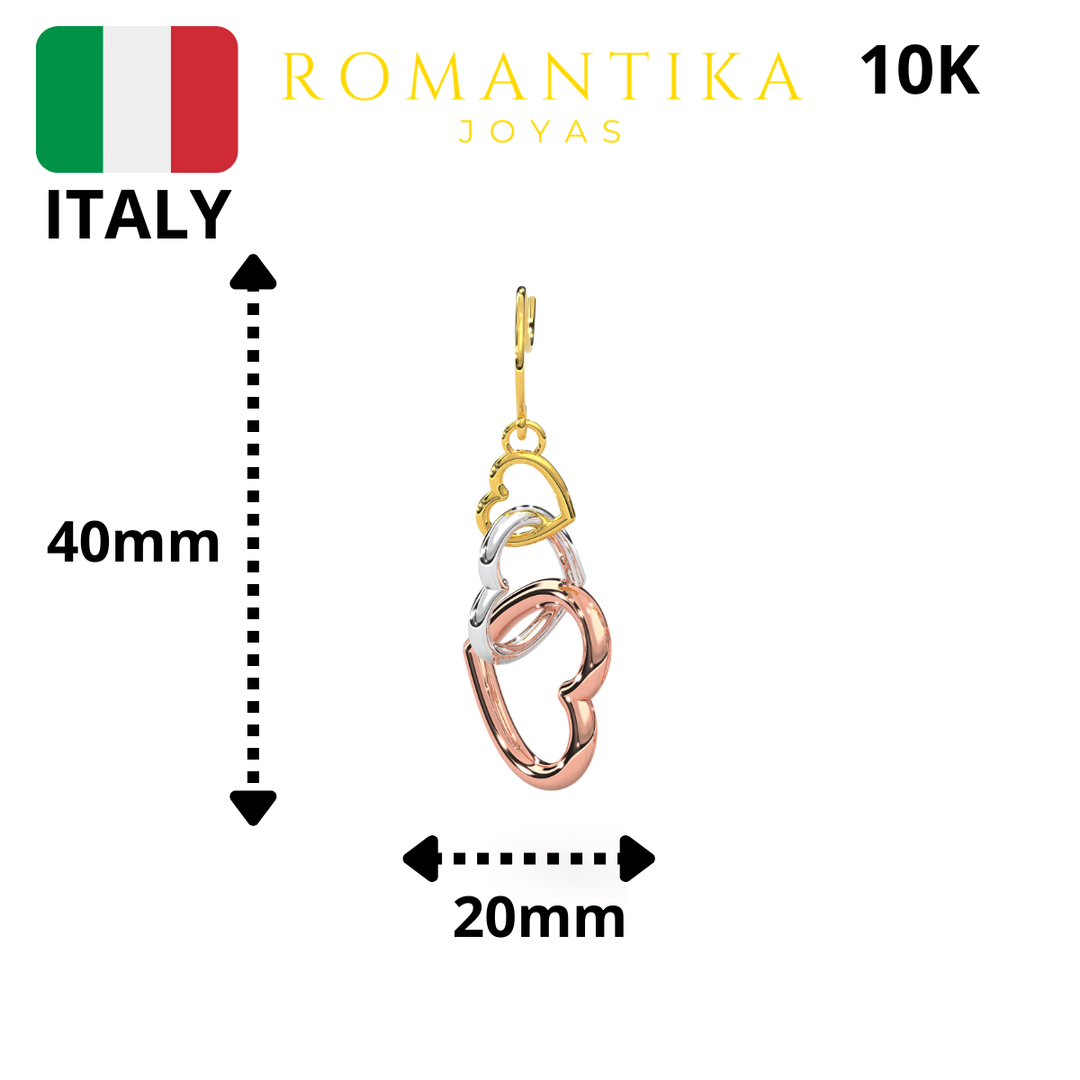 Aretes Arracadas con 3 Corazones 10k