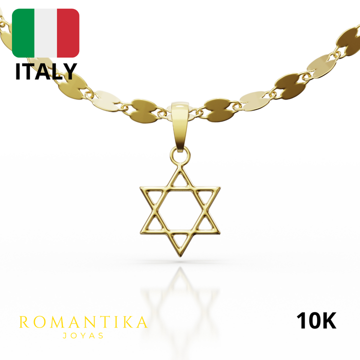 Collar Estrella De David Con Cadena 45cm Oro 10K
