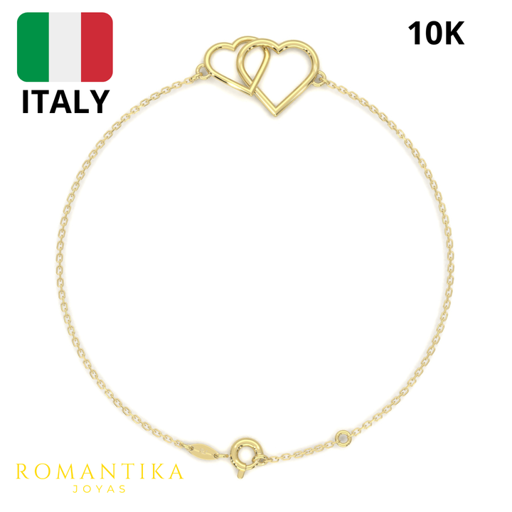 Pulsera Doble Corazon 18cm 10k