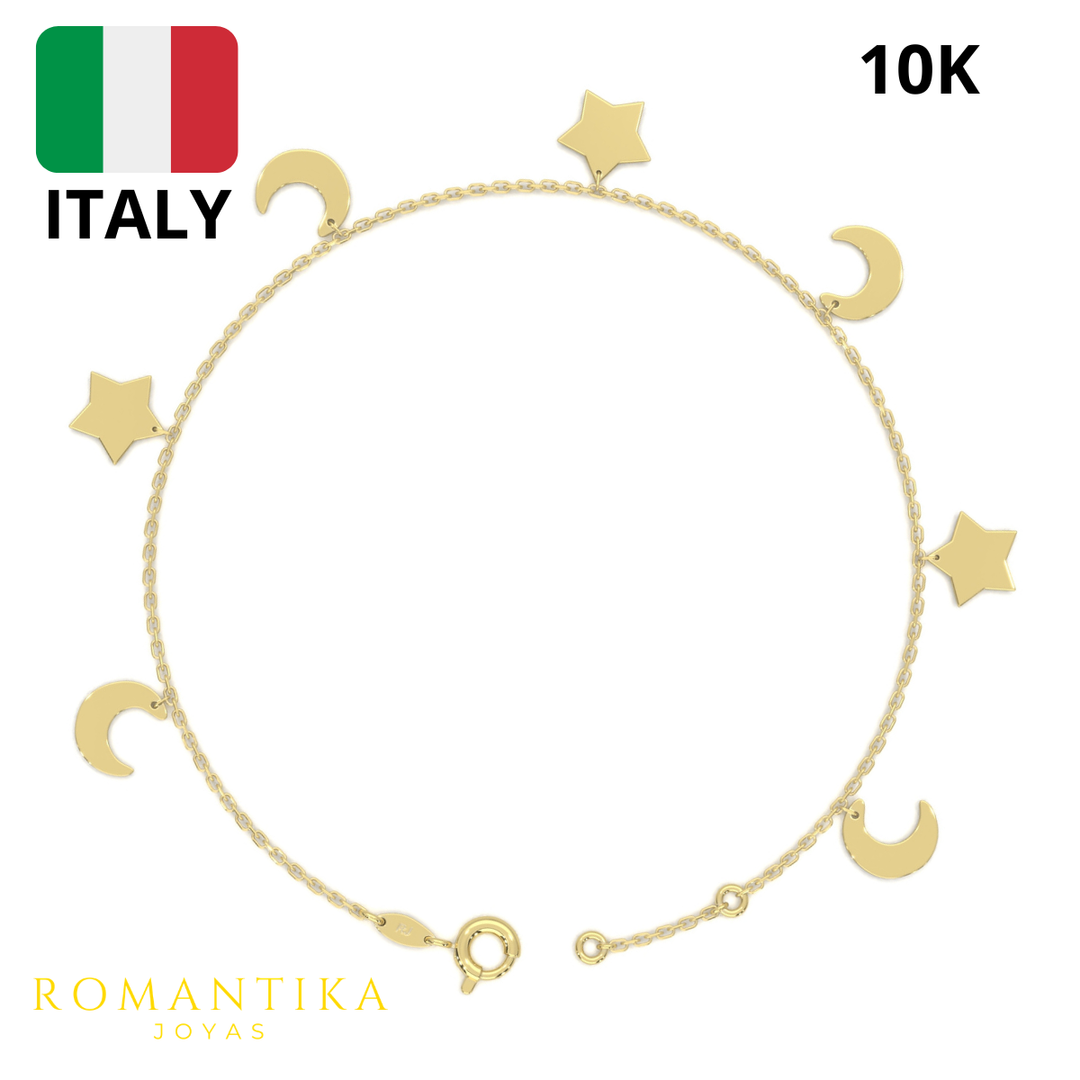 Pulsera Luna Estrellas 18cm 10k