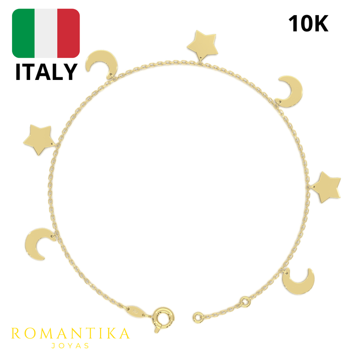 Pulsera Luna Estrellas 18cm 10k