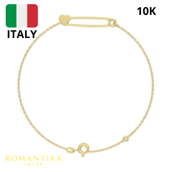 Pulsera Pasador Corazon 18cm 10k