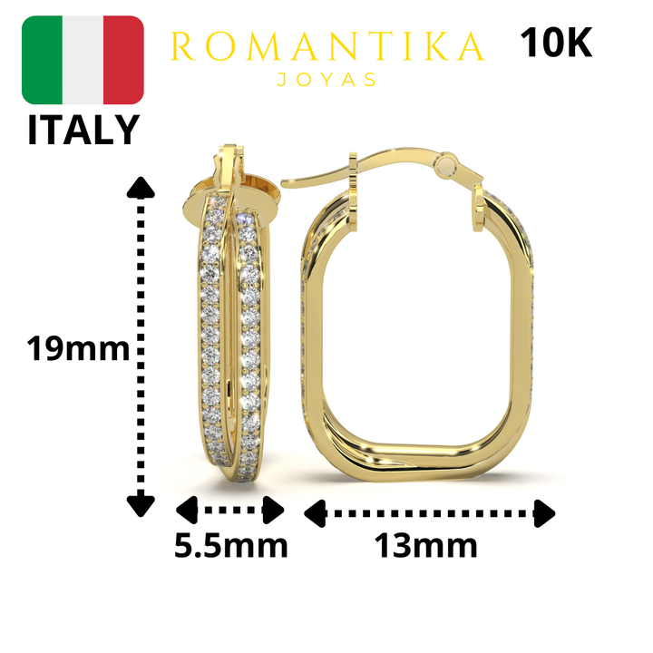 Arete Arracada Cuadrado Doble Brilloso Oro 10k