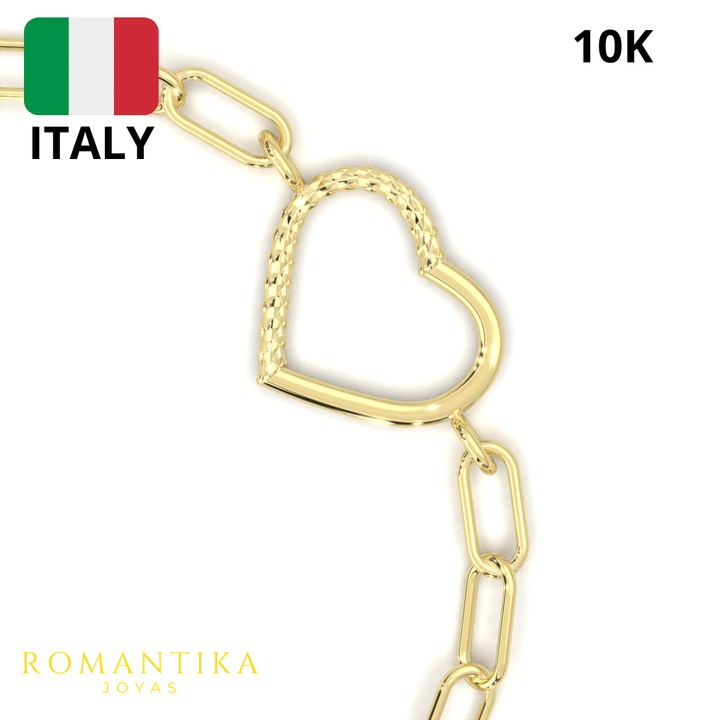 Pulsera Clip Corazón Mitad Facetado Oro 10k