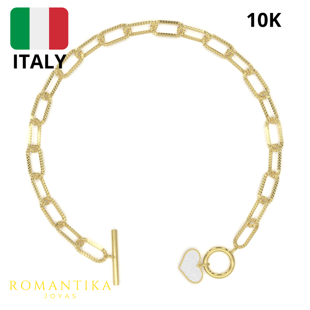 Pulsera Corazón Brilloso Paperclip 18cm 10k