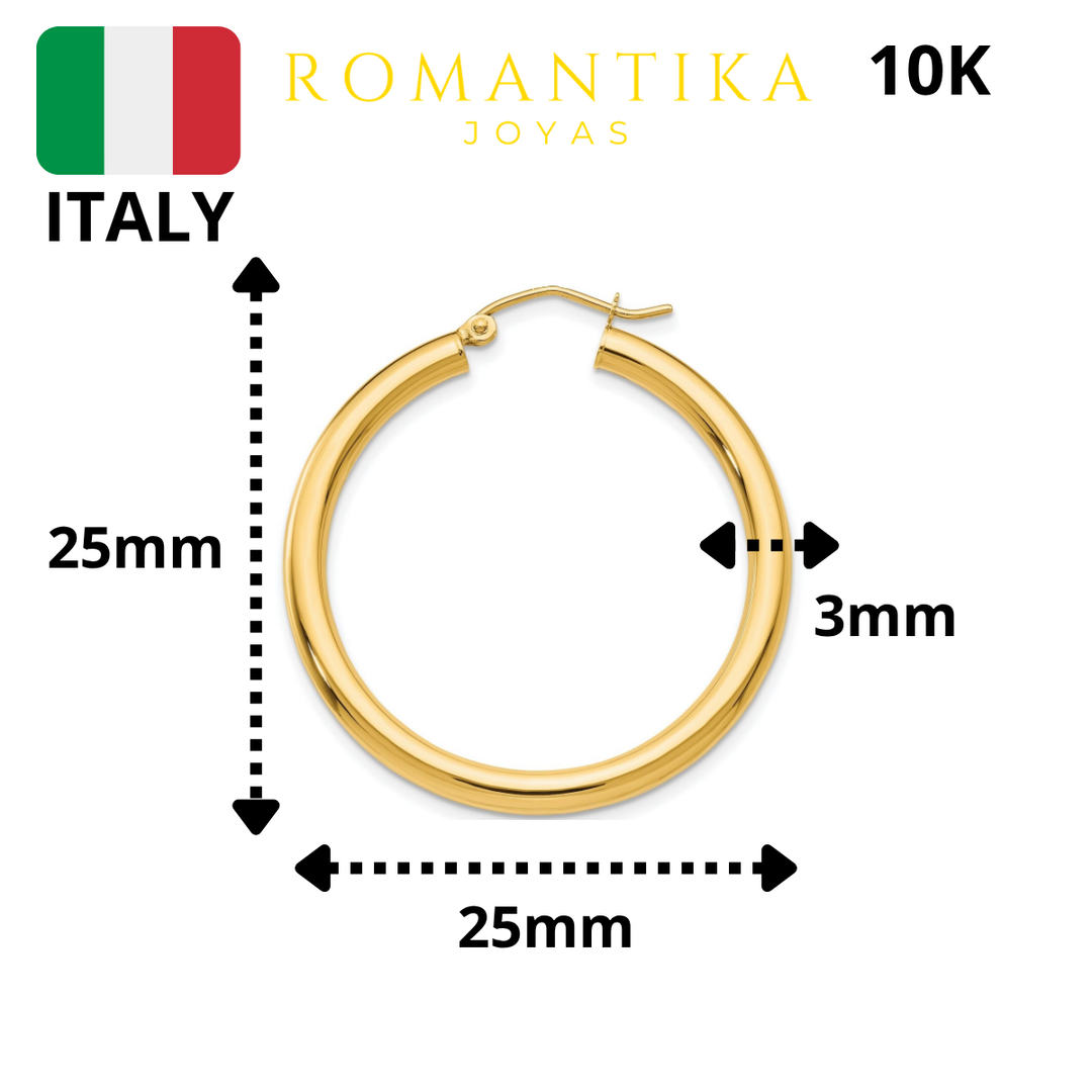 Argollas Tubular 25mm x 3mm 10k