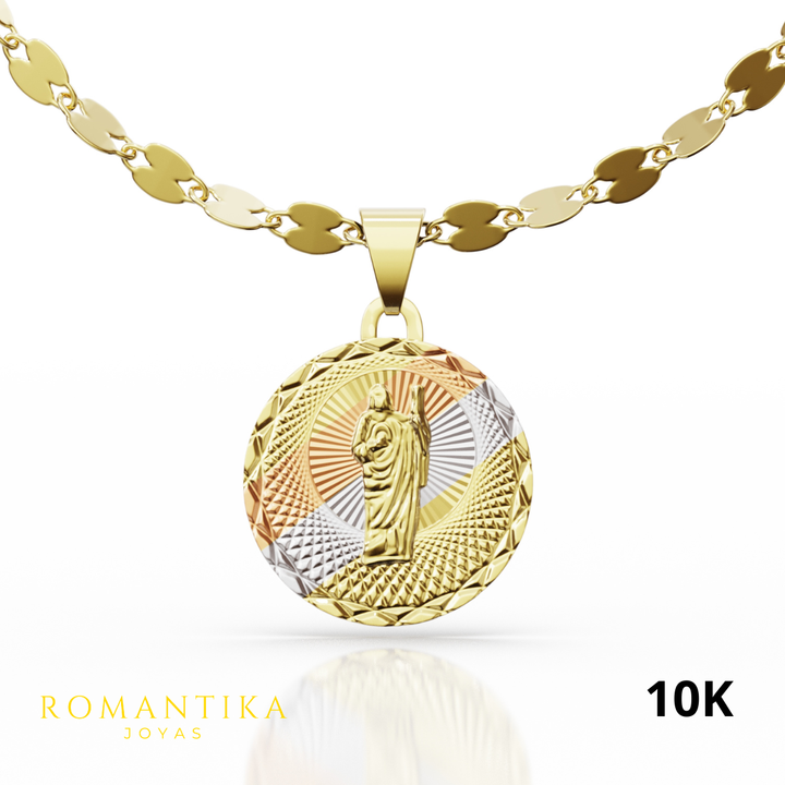 Collar con Medalla Virgen, San Judas Tadeo y Espíritu Santo Con Cadena 45cm 10k