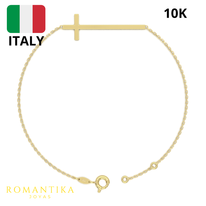 Pulsera Cruz Larga 18cm 10k