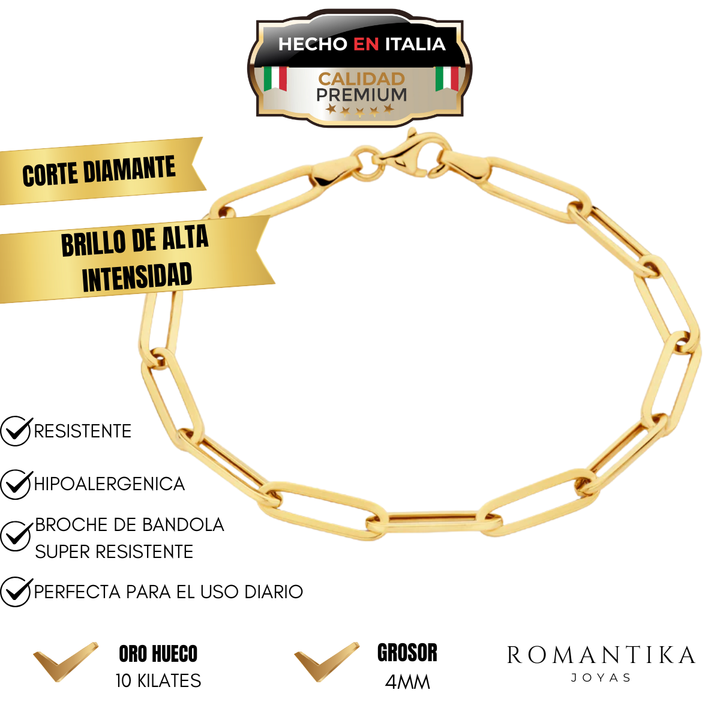 Pulsera Paperclip 4mm Oro 10 Kilates