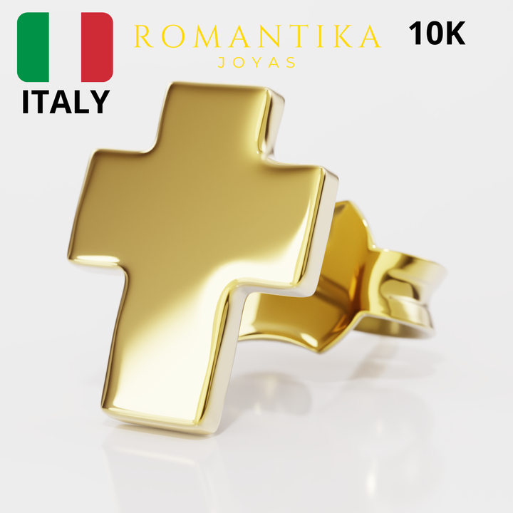 Aretes Broquel Cruz De Oro 10k