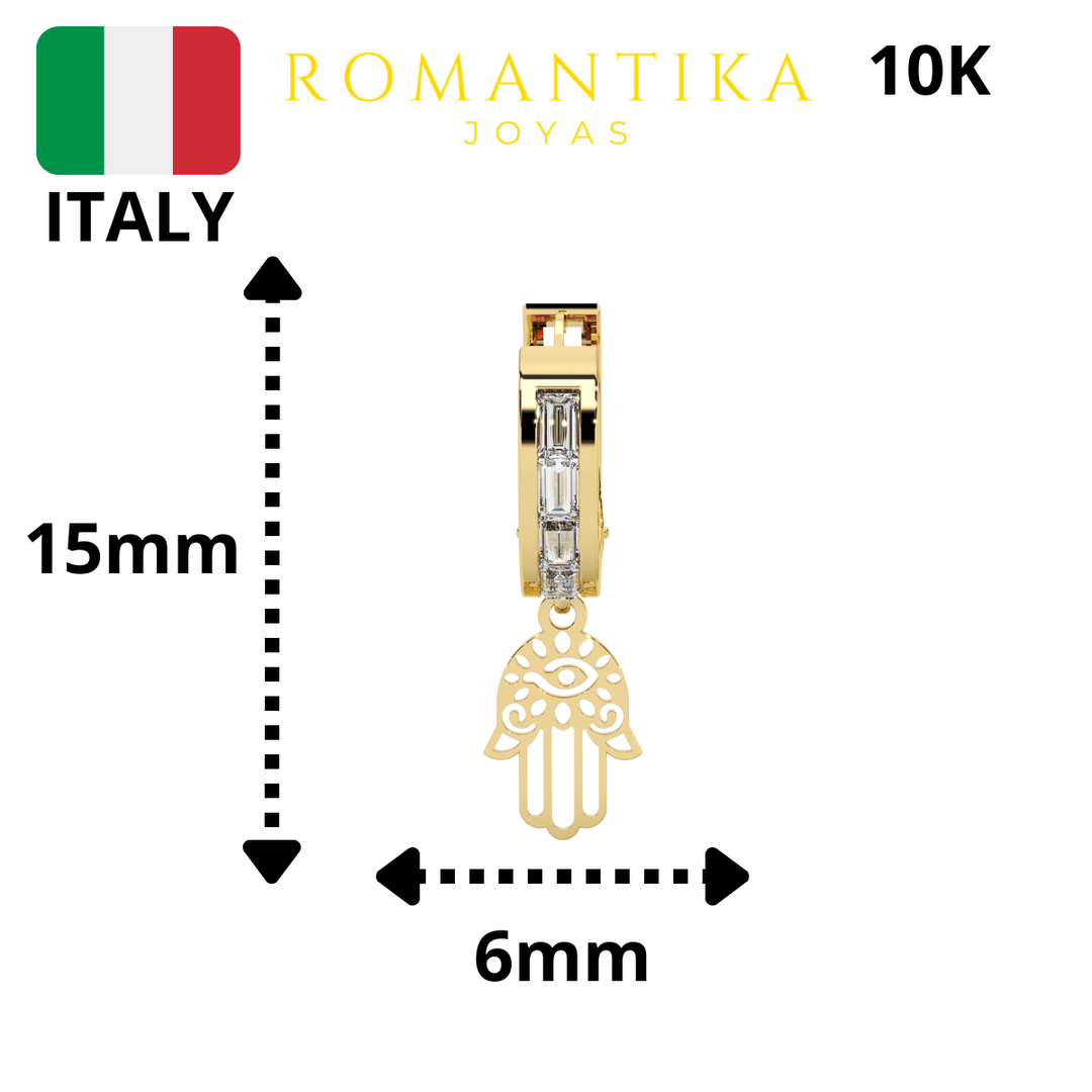 Aretes Huggie Arracada Mano De Fatima 10k