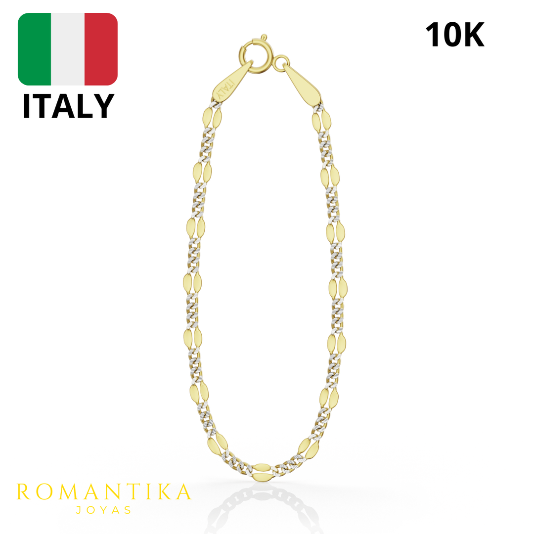 Pulsera Figaro Remache Cubana Diamantada 3mm 14k
