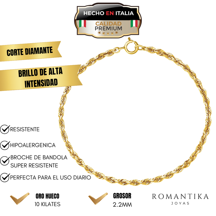 Pulsera Torzal 2.2mm Oro 10 Kilates