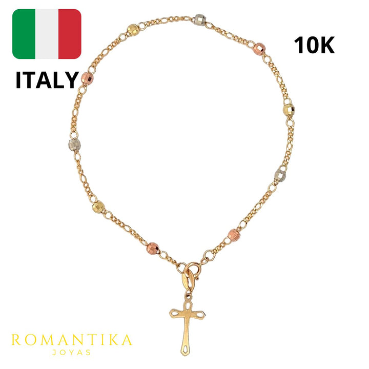 Pulsera Misterio con Cruz Rosario 18cm 10k
