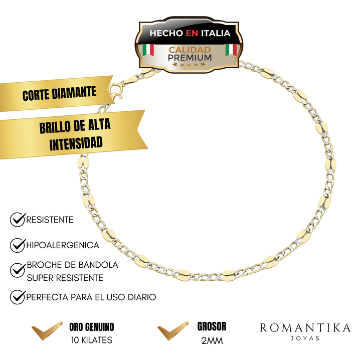 Pulsera Mini Remache Diamantada 10k 2mm