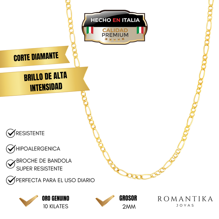 Cadena Fígaro Estilo Cartier 3x1  2mm 10k