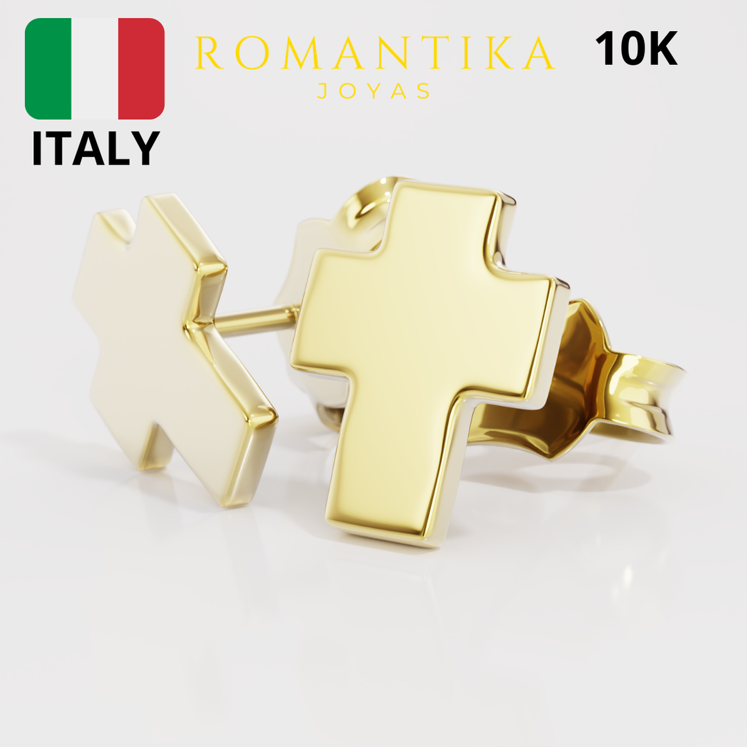 Aretes Broquel Cruz De Oro 10k
